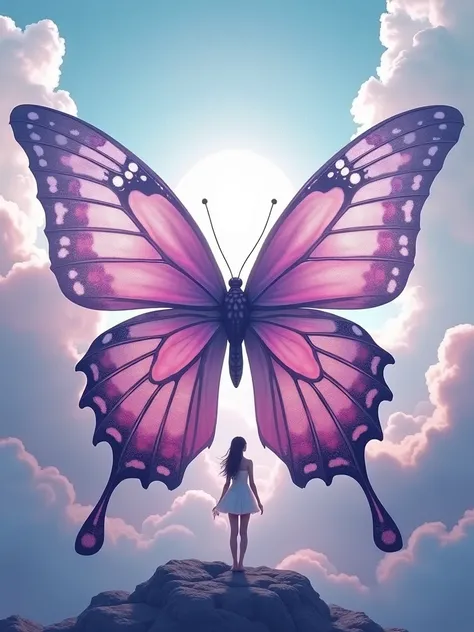 Add the name Sofia and that the sky is mixed with shades of pink, turquoise blue and that the sun has a very realistic definition with a very bright texture, the butterfly that is almost mythological.