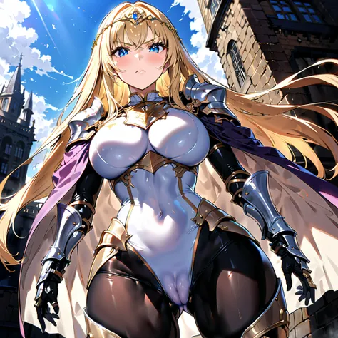 ((  Masterpiece )), (( High Quality )), (( super detailed)), (( high definition )) , ((8k)),  beautiful woman, ((She is one of the most famous female knights)),  extraordinary beauty, (Big Breasts),  (( deep cleaves )),  slim waist , Be proud,  super detai...