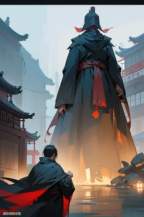 anime - style scene of a street with a man in a cloak, ghost of tsushima, traditional japanese concept art, dreamy chinese town, ancient chinese town, sekiro in bloodborne world, cyberpunk chinese temple, 4 k resolution concept art, chinese city, 4k concep...