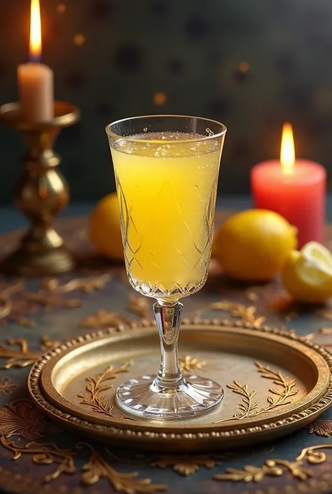 Lemon juice in a glass on a Harry Potter-themed table 
