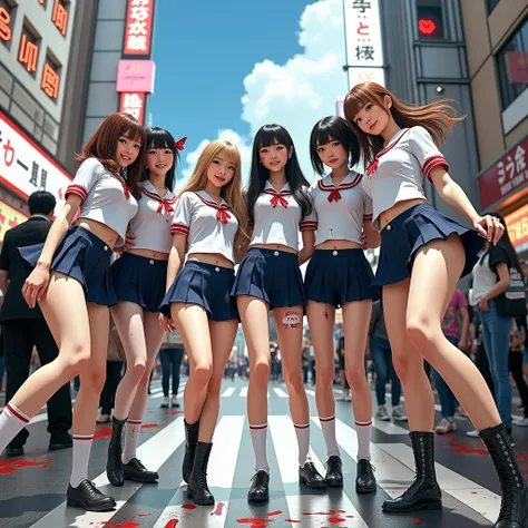 Leggy Pose. Live-Action, Real, (((12 Tiny Girls in rows
, Shibuya Hachiko-mae on Halloween))), ((masterpiece: best quality, photorealistic:1.37)), { (Standing Full Body:1.2)|(from below:1.2) }, { bandaged full body | Cut-off Sailor Uniform }, { bandaged he...