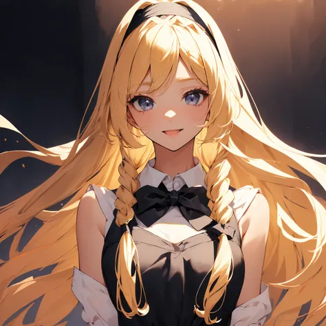 (((school,classroom)))(((White)))JK(Glamour Body , Long Blonde Hairstyle ,, Black headband , female:1.45), Youre Looking at Me  ,smiling face,  high resolution, masterpiece, accurate,   Top Quality,   high detail ,   Audience ,   beauty ,  Clear eyes  , ab...