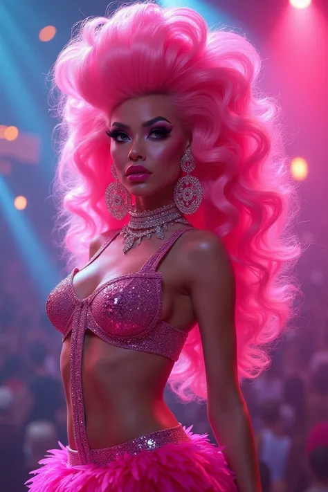 create Anais De naiese, a drag queen aged 19 whos aesthetic all about pink & bratz doll coded 