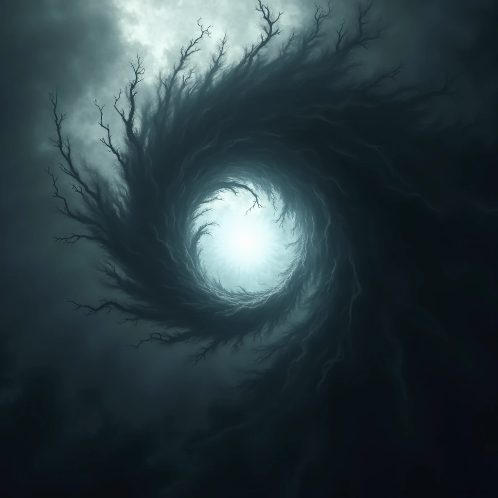 A black vortex cloud ， radiates between one and a white light