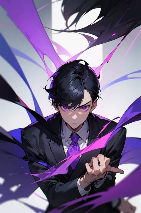 A young man in a school uniform, with purple eyes and dark black hair, was studying seriously.