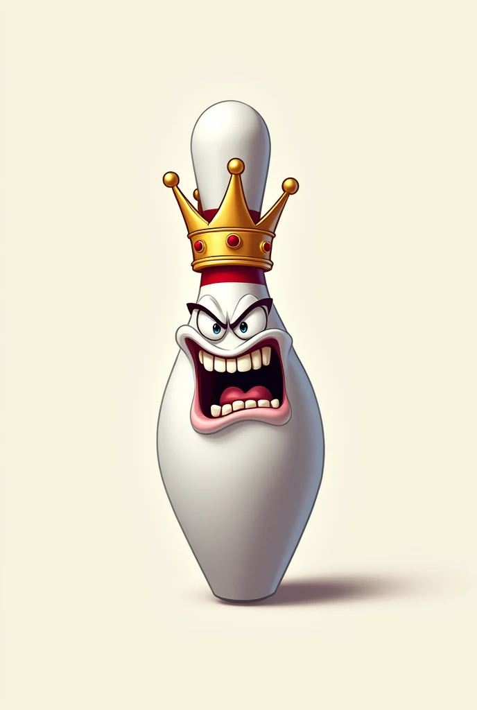 Logo of a white bowling pin with enraged crown and angry eyes animated cartoon