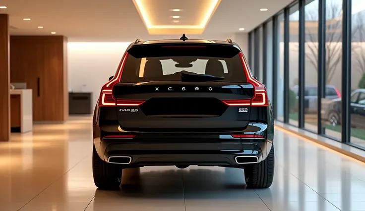 A back view of 2025 Volvo xc60 black colour in show room 