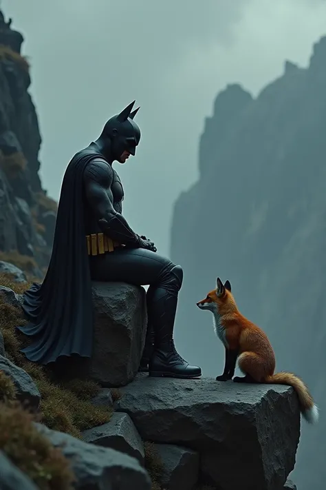 Batman sitting on trace with a fox