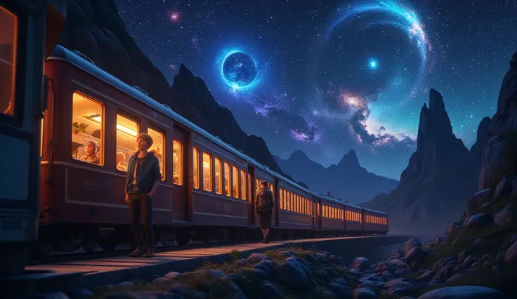 Night on the Galactic Railway, Giovanni and Campanella are boys and best friends. On the night of the Star Festival, the two board the Galaxy Express and travel through space and the present, past, and future.