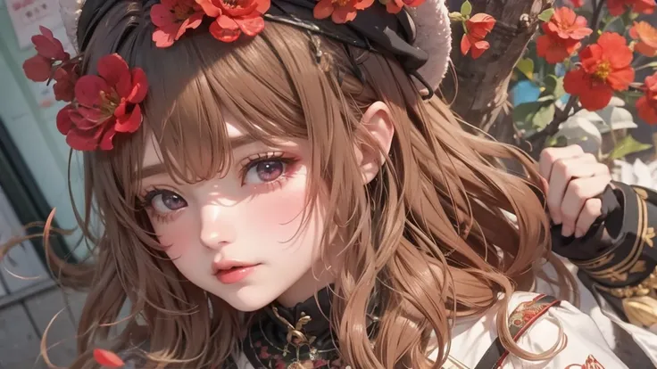  Official Art ,  unity 8k ,  super detailed,  beautiful and beautiful , masterpiece,  Best Quality , (zin[scribble, mandala, [scribble, in[scribble), (fractal art:1.3) , 1girl, red flowers,   Extremely Delicate ,  dynamic angle, cowboyshot,  The most beaut...