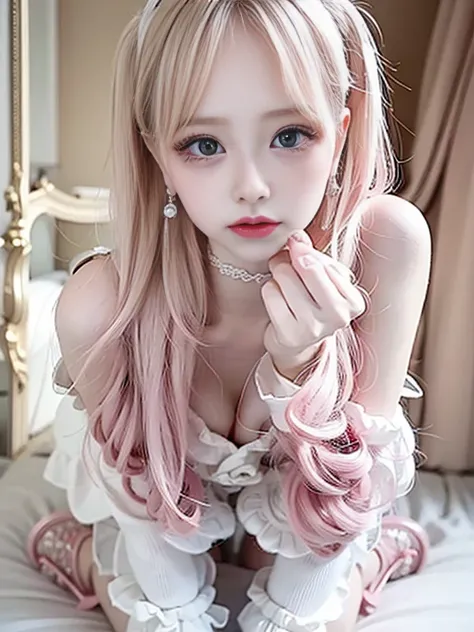 Blondeの女性が blue eyesと刺青を持って写真を撮っている, pale porcelain white skin,  long blond hair and big eyes ,  long blond hair and big eyes , Popular Korean Makeup,  white porcelain skin , Blondeで大きな目, ulzzang,  white cloudy porcelain-like skin , ava max, Beautiful aest...