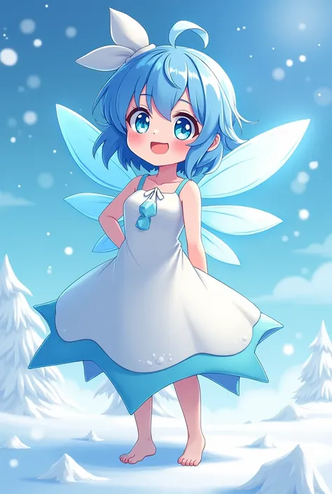 Cirno slightly big breasts smile with eyes open 