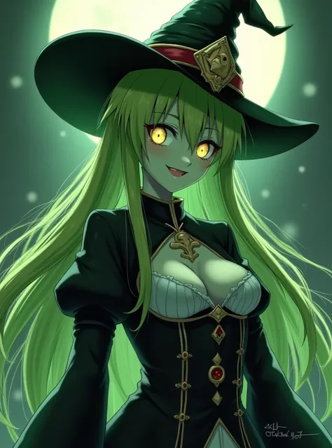 a sacred zombee, divine, holy, sacred, female extremely beautiful, long green hair, extremely beautiful face, green face, cute, pretty, green skin, moon light eyes, beautiful breast, wearing death costume, smiling gracefully, cowboy shot, (japanese anime s...