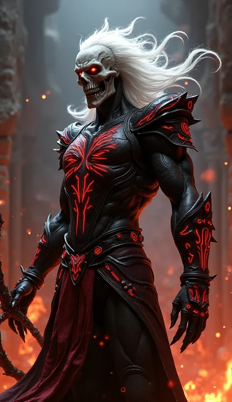 An ultra-realistic rendition of Shinnok from Mortal Kombat X, faithful to the game’s character design. Shinnok stands imposing in his ancient and corrupted armor, intricately detailed with dark mystical symbols. His face is a terrifying sight, with a skele...