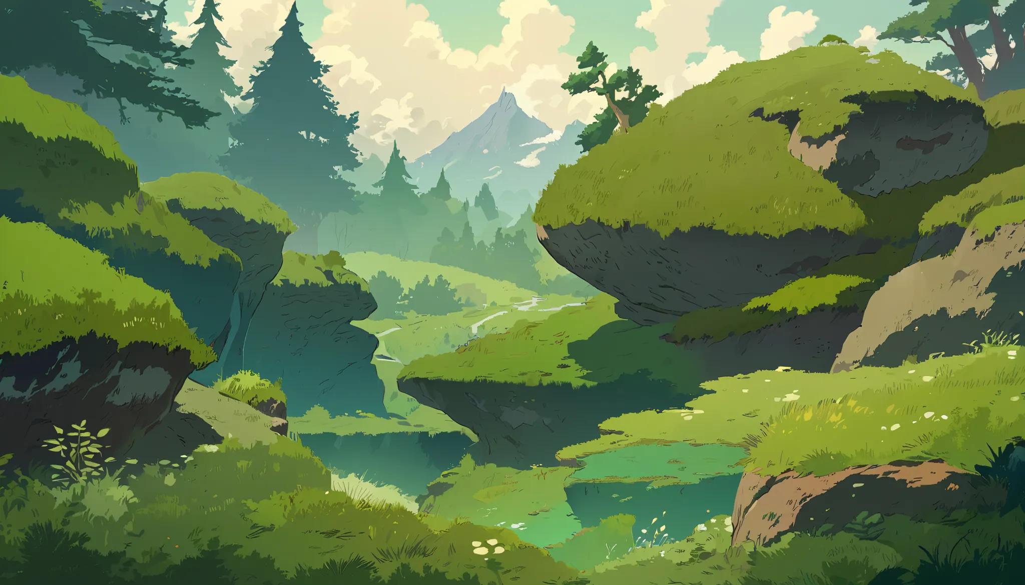 moss landscapes ,studio ghibli inspired