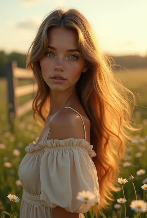 Amazingly gorgeous girl with beautiful hair in farm after school ❤️