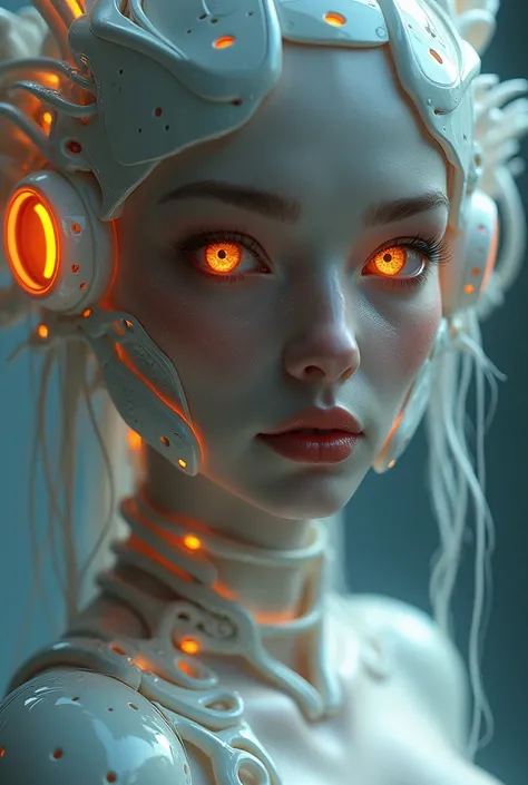 The goddess of wisdom and intelligence, glowing eyes, head to breast, silicone cybernetics. High Resolution, Masterpiece, Award Winning, Best Quality, High Details, High Quality, UHD, Optical Illusion, Impressionism, Art Deco, Cinematic, Cinematography, Fu...