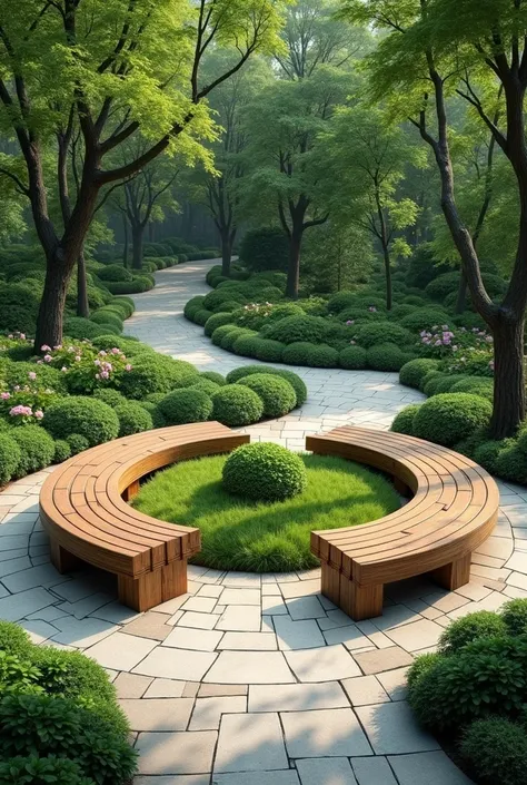 I WOULD LIKE YOU TO CREATE A CIRCULAR PARK SEAT THAT HAS GREEN AREAS IN THE CENTER