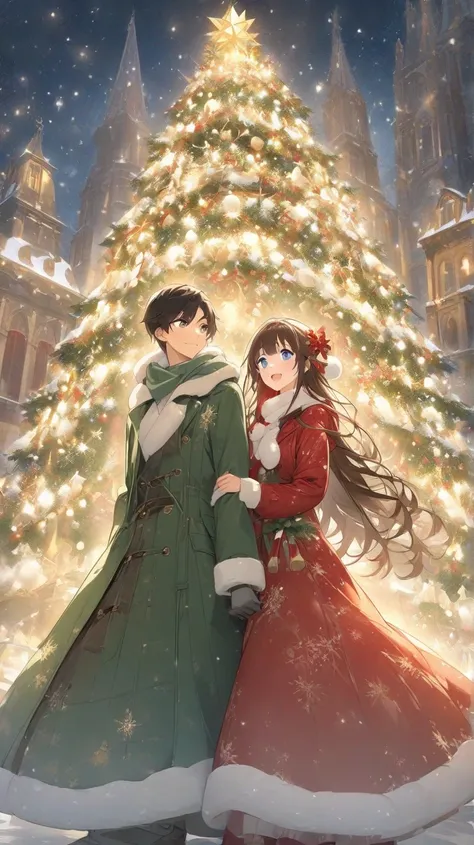 （masterpiece、 High Quality 、 high definition 、 Details、8k）
Japanese couple in their 20s（A beautiful young man and a beautiful woman、 beautiful eyes、Smooth Hair）、
They are in a sparkling Christmas market、The two of them are standing side by side, looking at...