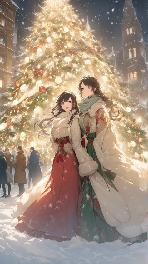 （masterpiece、 High Quality 、 high definition 、 Details、8k）
Japanese couple in their 20s（A beautiful young man and a beautiful woman、 beautiful eyes、Smooth Hair）、
They are in a sparkling Christmas market、The two of them are standing side by side, looking at...