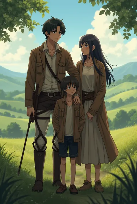 From Attack on Titan can you make an older eren yeager with Mikasa and his parents 