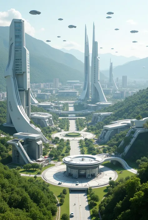 Futuristic small town without people 