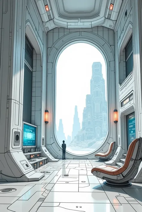 create a rough sketch of a SCI-FI theme room with some props ON 1 POINT