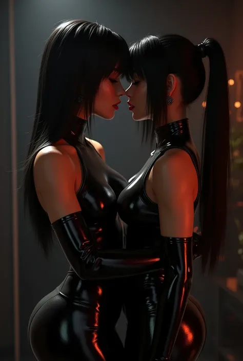 Bleachs Yoruichi and Sui-Feng wearing latex clothes and kissing 