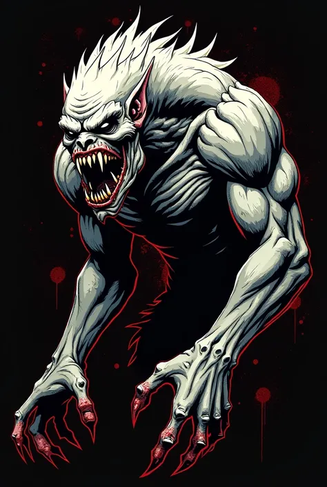 /imagine prompt: the beast illustration for a sticker with a black background, in bold outline style, jagged edges, gore art, light shading --v 5.2