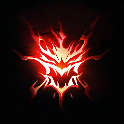  named ‘Bloodlust.’ The icon should feature a glowing red eye surrounded by chaotic red energy, symbolizing rage. Add claw marks or blood splashes to show violence. Use a dark background with red and black tones to emphasize fury and madness. Keep the desi...