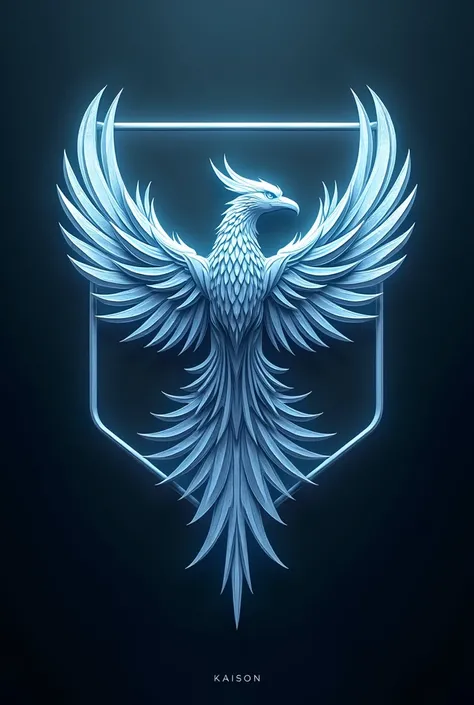 coat of arms with a Phoenix symbol. cool and elegant design glowing. with the word KAISON. square image