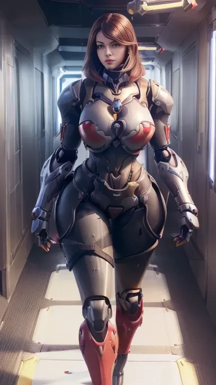 (1GIRL,SOLO:2), (super detailed face), (BIG BUTTOCKS, HUGE FAKE BREASTS:1.5), (CLEAVAGE TOP:1.5), (11 LINE ABS:1.4 FEMALE), (MECHA GUARD ARM:1.4), ((WEAR RED BLACK MECHA OVERWATCH ARMORED SUIT, BLACK MECHA SKINTIGHT SUIT PANTS, MECHA GUARD ARMOR LEGS, HIGH...