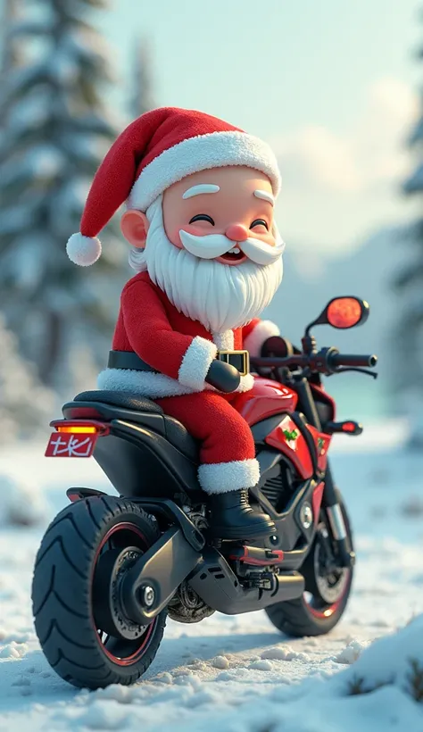 a cute chipi santa claus is sitting on a motorbike