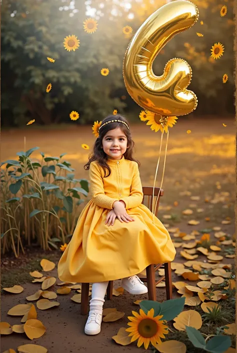 araffe girl in yellow dress sitting on a chair with a balloon, a picture inspired by Lilia Alvarado, trending on cg society, surrealism, yellow theme, yellow magic theme, golden theme, , modeling photography, balloon, , cute photo, happy birthday, yellow, ...