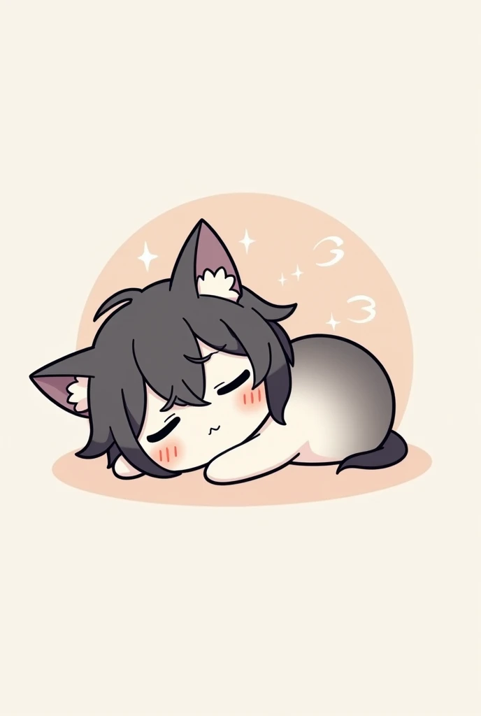 “A minimalistic anime-style logo featuring a sleepy  lying down with slightly protruding ears and messy hair. The  is depicted in a relaxed sleeping position, with dark under-eye circles subtly indicating exhaustion. The design focuses on simplicity with b...