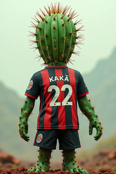 Make a cactus with hair and that has a Milan team shirt that looks like Kaka 
