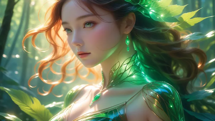 A Masterpiece In 32K Resolution, Supreme Quality, Super Detail, Official Art, Cinematic Lighting, Beautiful And Aesthetic, Ultra-Detailed Features, Very High-Resolution 32K Wallpaper. A Girl Standing Alone In A Vibrant Forest. Her Delicate, Sculpture-Like ...