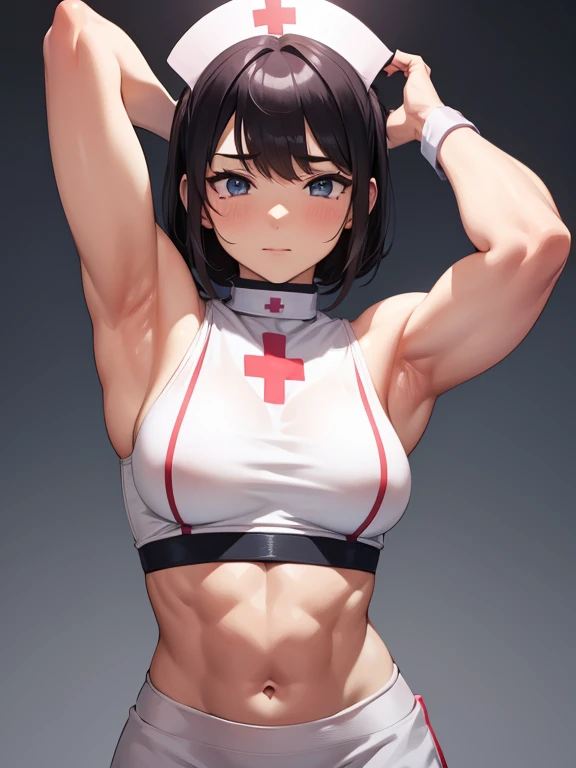  cute muscular nurse ,  armpits out ,  fixing the serum, On top of me , in first person,  Bottom view
