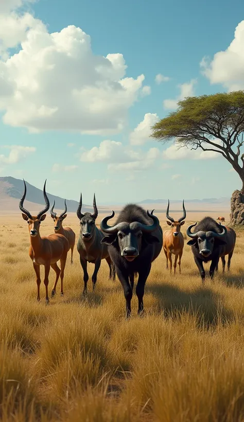 antelopes, warthogs, buffaloes in the vast plains of Africa