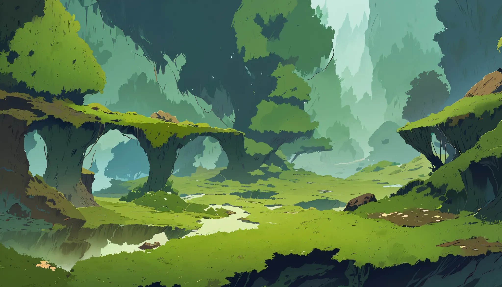 moss landscapes ,studio ghibli inspired