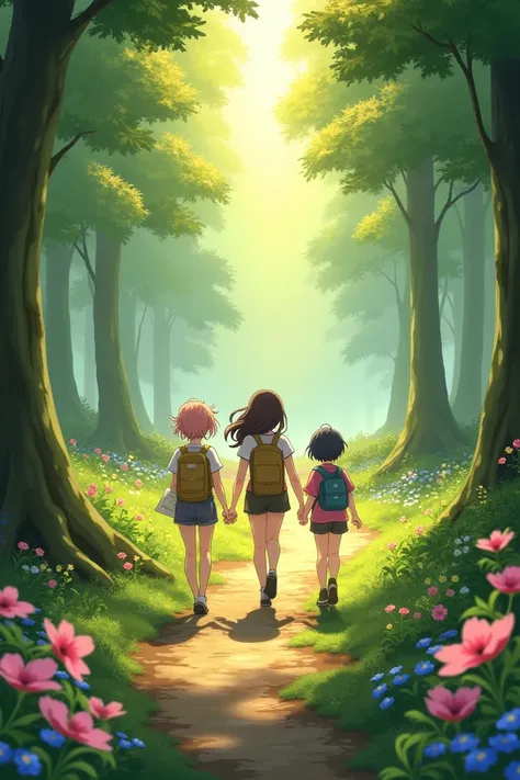 The trio entered the forest in the late afternoon, sunlight trickling through the dense canopy above. Sakura, the leader, held the map confidently. Mei, the cautious one, kept warning them about sticking to the marked trail, while Hana, the carefree and pl...