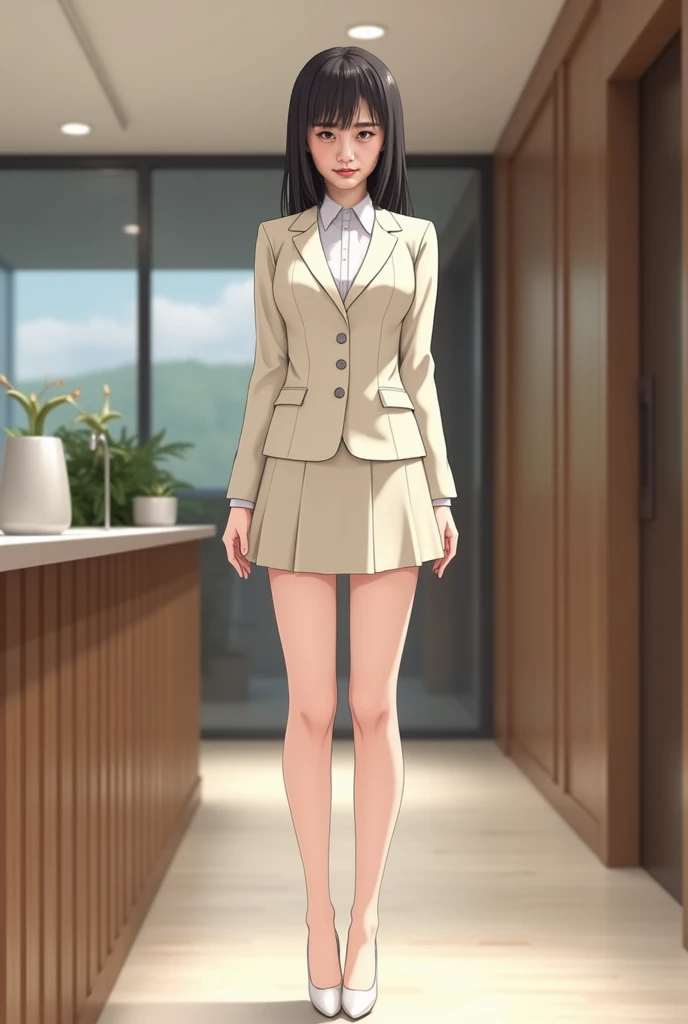 (nsfw:1.5),( loss of appetite at the reception center, slender body :1.4), ((masterpiece,   best quality, 腰が非 realistic にくびれている,8k,   RAW photo,  realistic ,   Ultra High Definition)),   1 girl, (  The Face of Japan :1.4), 2,  big smile :1.5,    perfect cu...