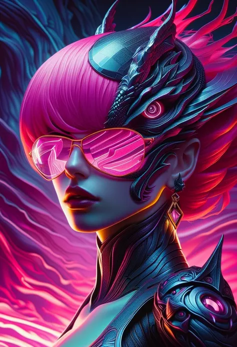 Cyberpunk l close up pink haired female with a black dragon behind her, portrait, clear sharp focus, featuring a dark and eerie atmosphere hyper realistic, 8K professional photography art, photorealistic masterpiece: by aaron horkey and jeremy mann: intric...