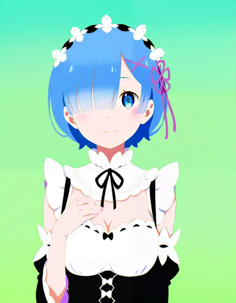 anime screenshot flat color shading featuring  girl Rem from Re:Zero. 