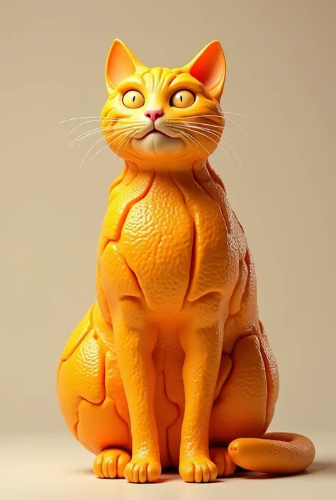 A cat that looks like an orange, fine details, the orange peel covers it