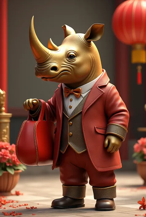 Golden Rhinoceros Gentlemans New Year Red Bag