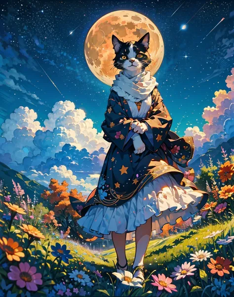 moon,a lots star,
 high definition , look up,クローズアップ,猫, 