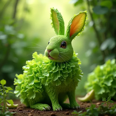 In made of  lettuce art style, rabbit with background
