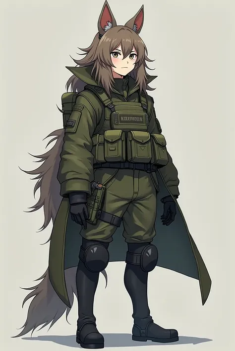 THE FEMALE SOLDIER LOOKS LIKE AN ANIME-LIKE ANIMAL, ABOUT 20 YEARS OLD, AND SEES THE WHOLE BODY AND LEGS AND FEET IN UPRIGHT POSTURE.