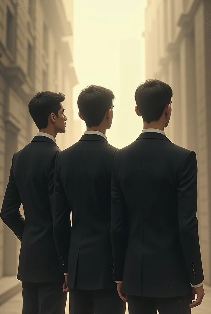  three gentlemen looking forward with their backs, Let them be very dreamy 